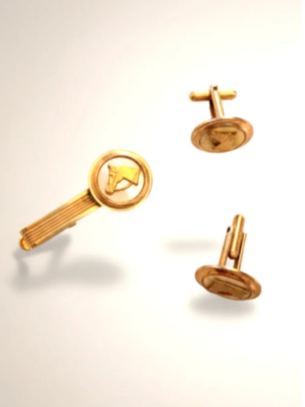 Vintage Equestrian Horse Head Cufflinks & Tie Bar Gold Tone Men’s Set